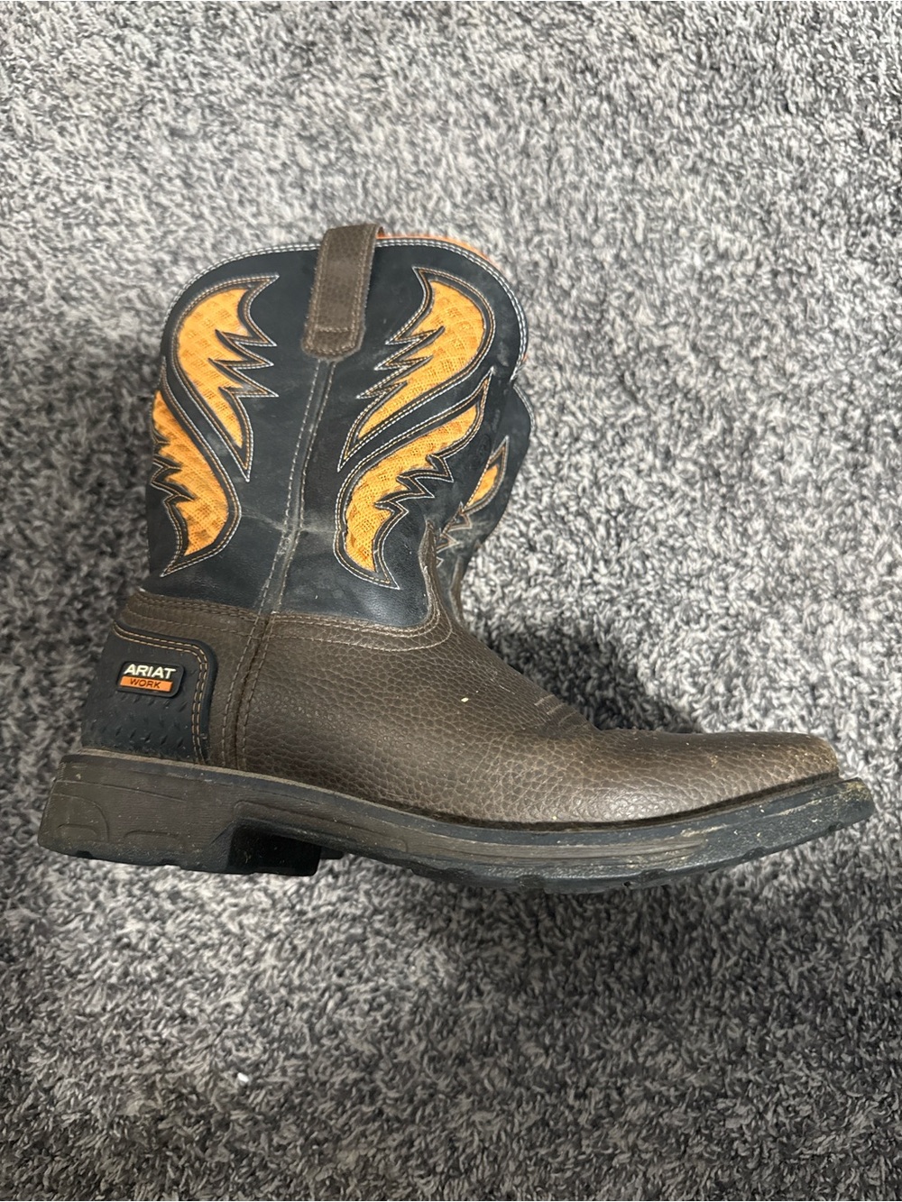 Ariat Brown & Black Western Work Boot with Yellow Accents